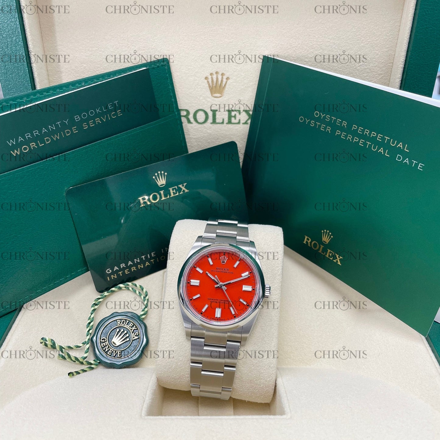 Rolex Oyster Perpetual Red Index Dial Oyster Bracelet 126000