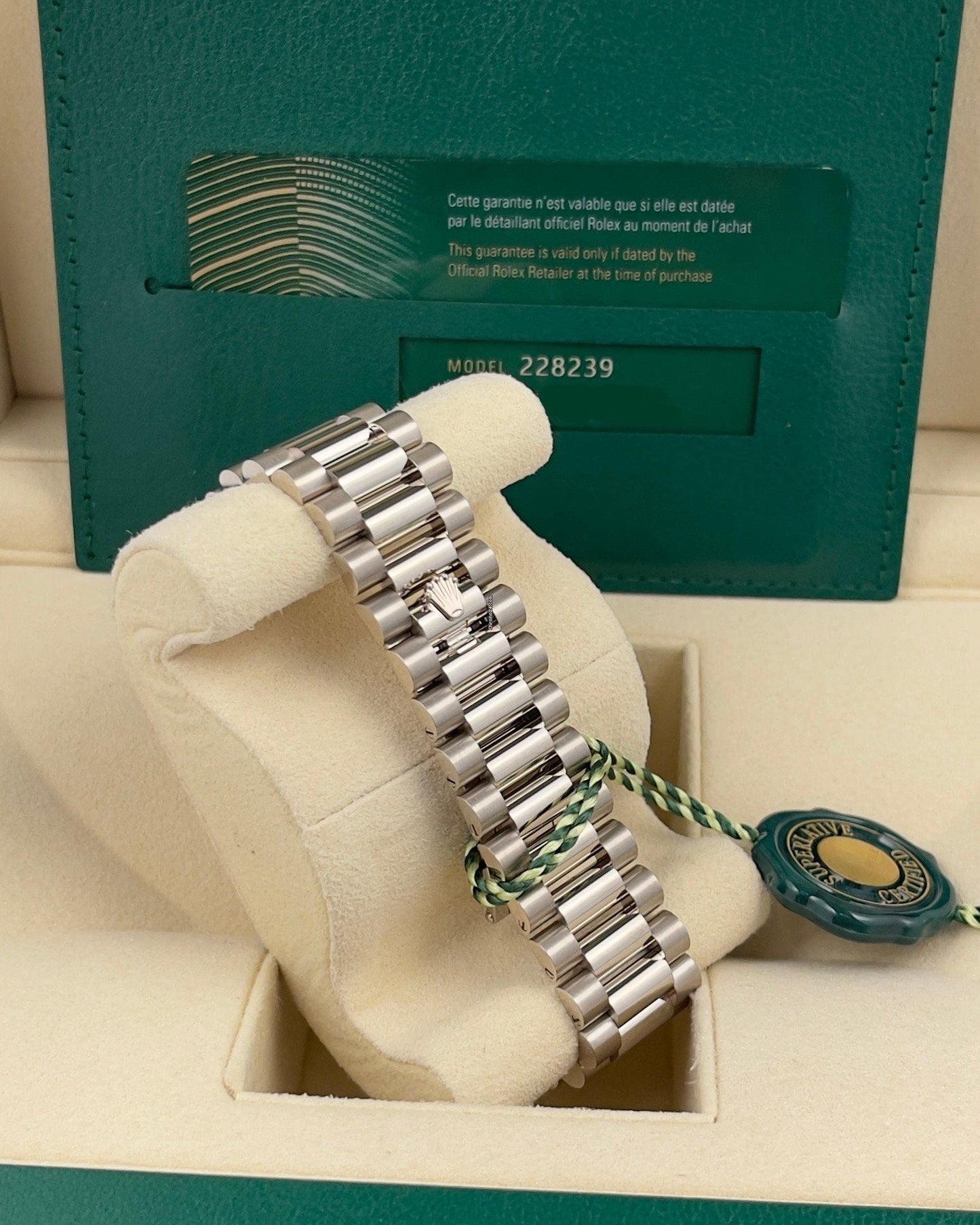 Rolex Day-Date 40 White Gold Olive Green Roman Dial Fluted