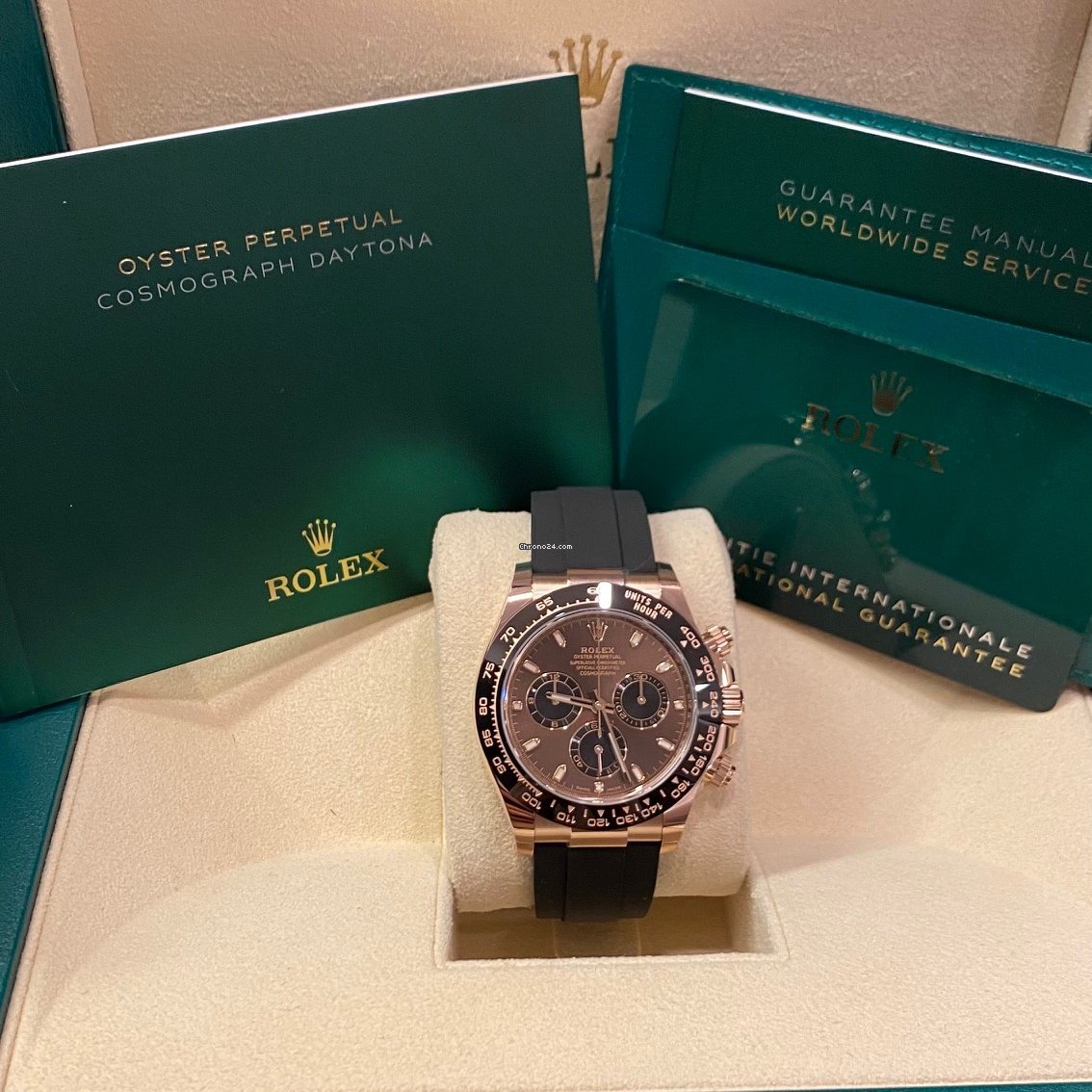 Rolex Daytona Rose Gold Brown Dia Oysterflex Chocolate