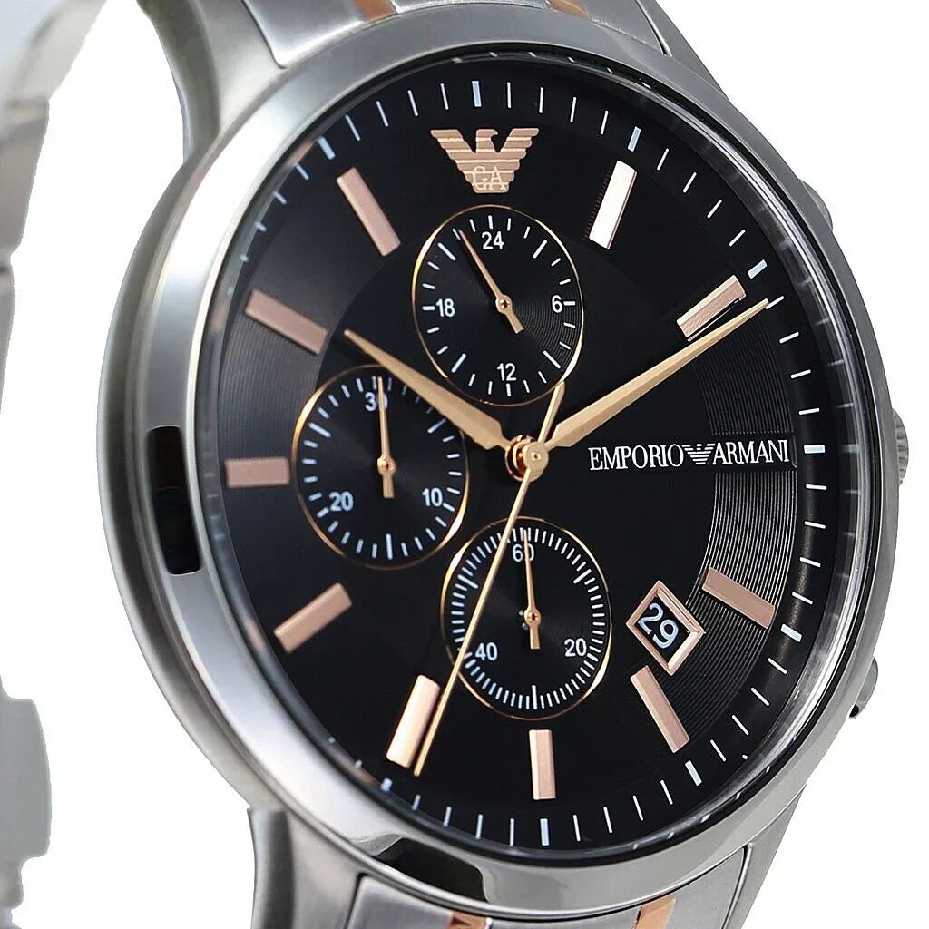 EMPORIO ARMANI AR11165 SILVER/ROSE GOLD - BLACK CHRONO